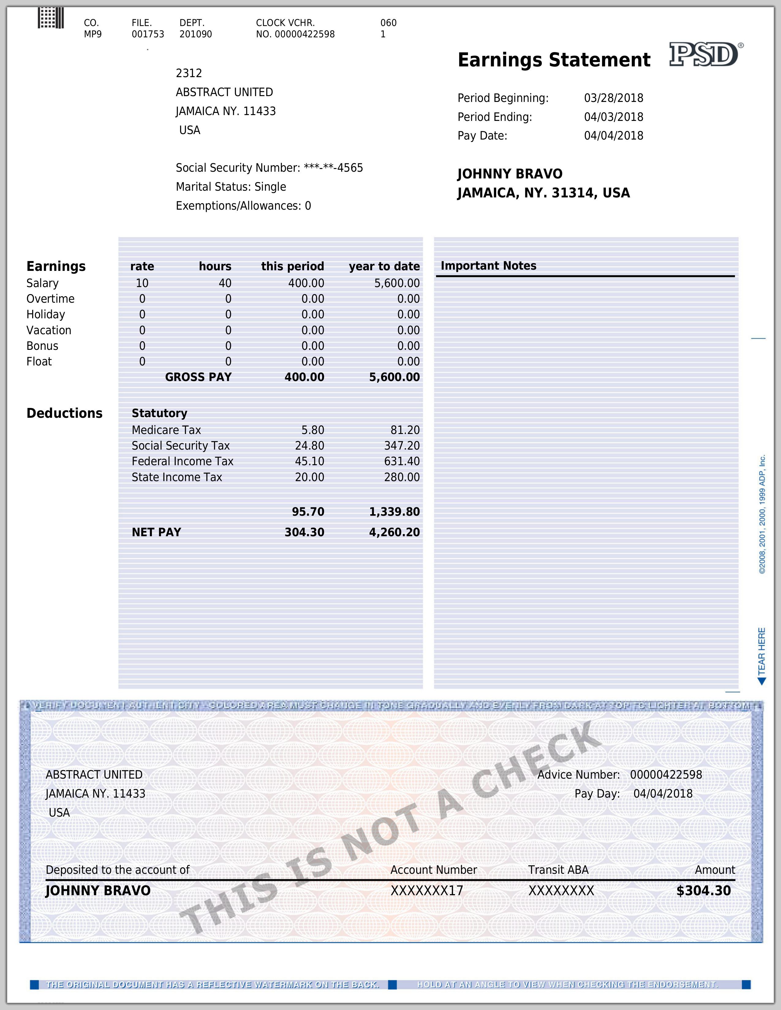 Style #4: Striped Paystub - PayStub Direct